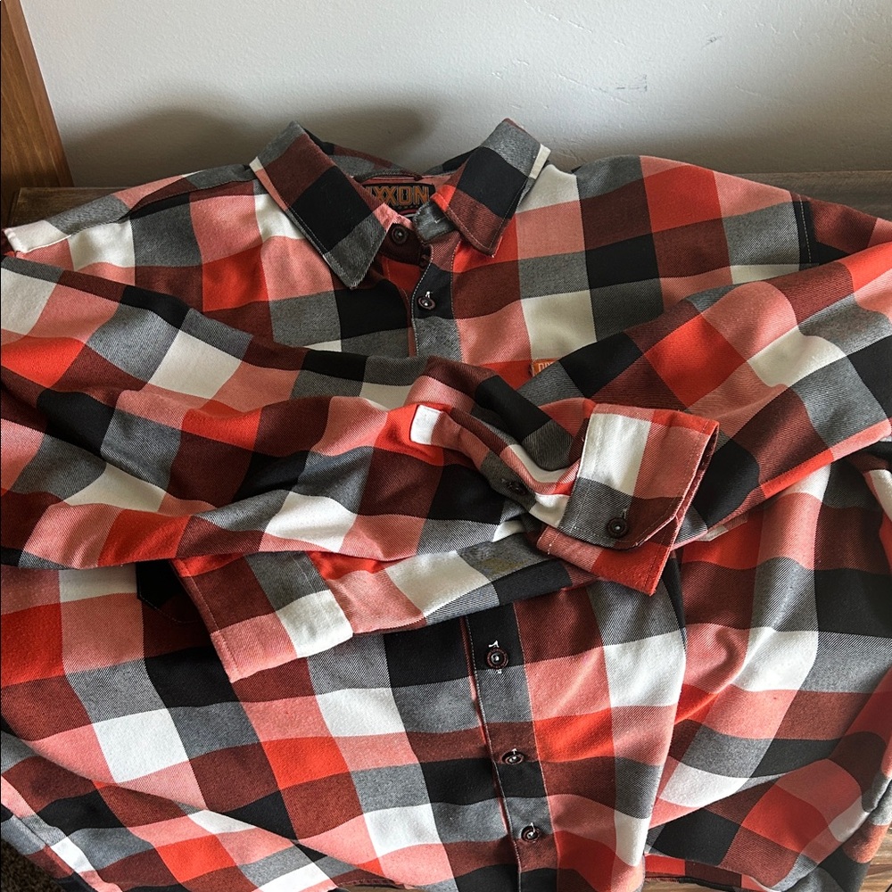 DIXXON bright Orange, Red and Black Plaid Casual Button Down Shirt - Picture 3 of 4
